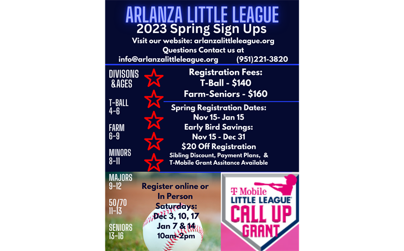 2023 Spring Registration Opens 11/15/22.